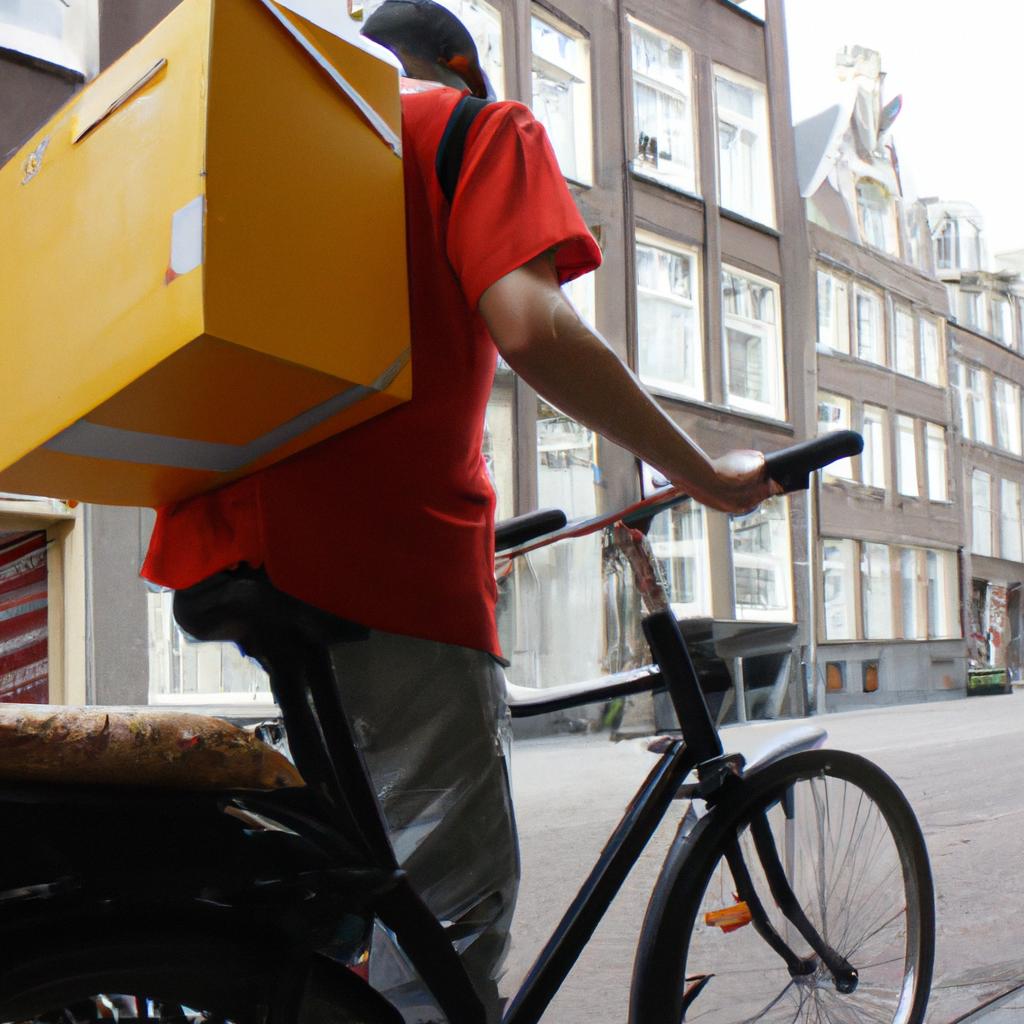 Person delivering packages on bicycle