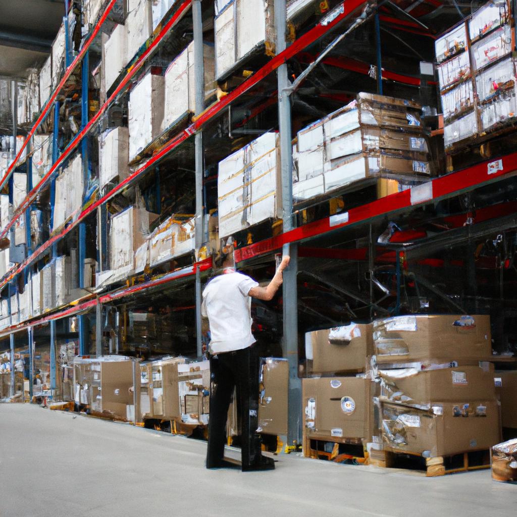 Person inspecting goods in warehouse